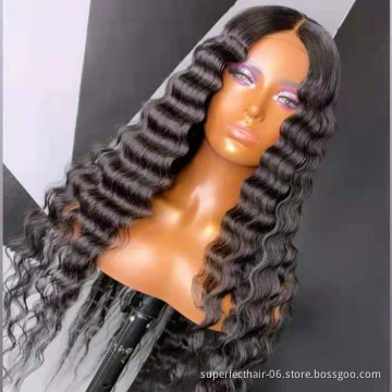 Wholesale Brazilian Virgin Hair Pre Plucked With Baby Hair Transparent Lace Front Wigs Deep Wave For Black Women Wigs